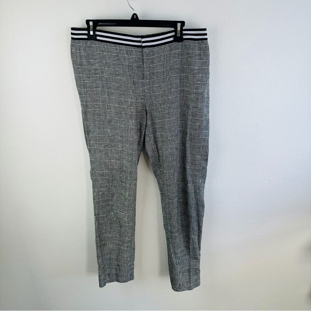 Calvin Klein Glen Plaid Black White Pants Size 8 Comfy Work Pants Linen Blend